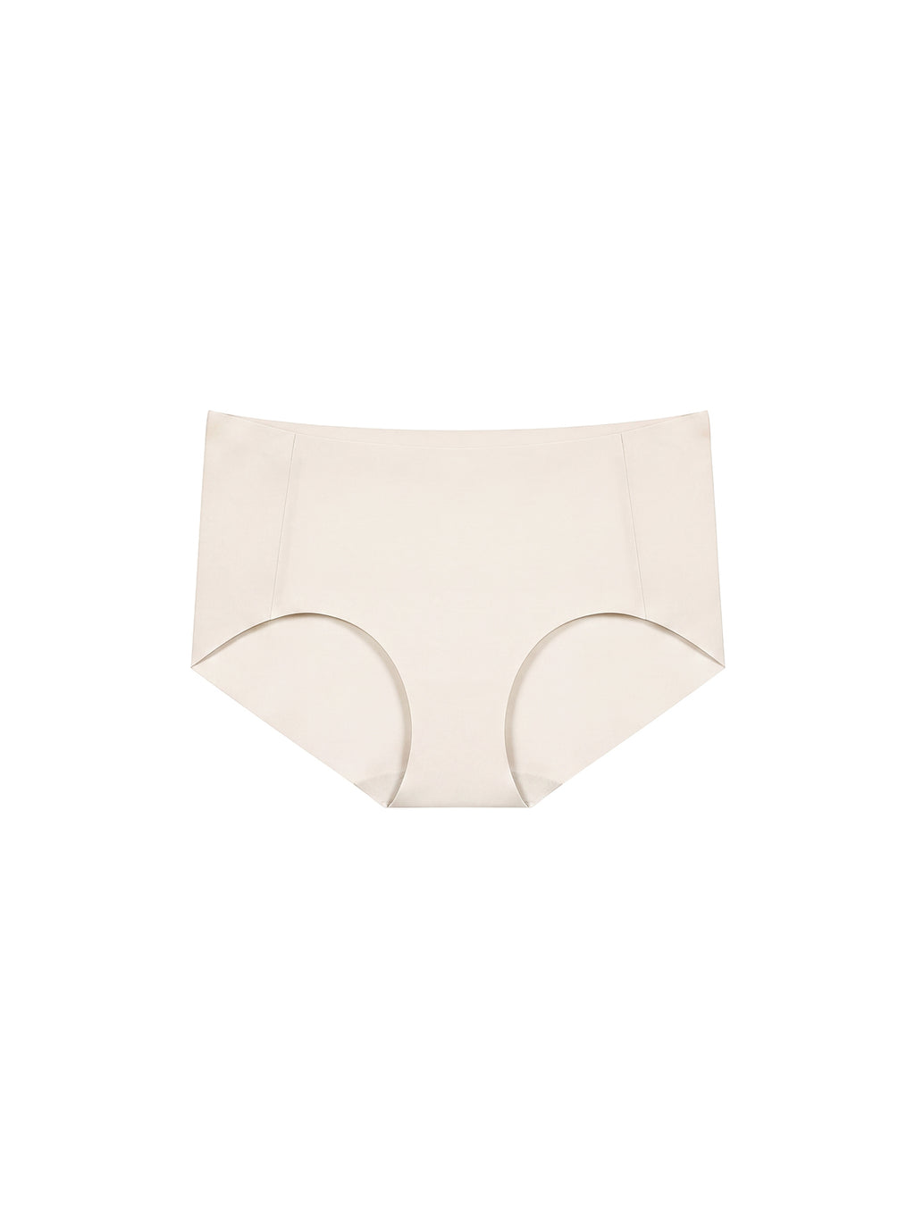 A pair of seamless high-waisted briefs in a light cream or off-white color, presented flat against a solid white background. eggwhite