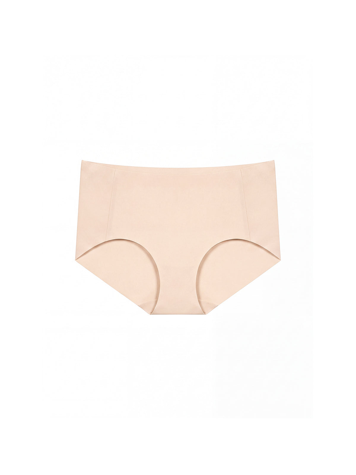 A pair of seamless high-waisted briefs in a light peach-beige color, displayed flat against a solid white background. peach pure