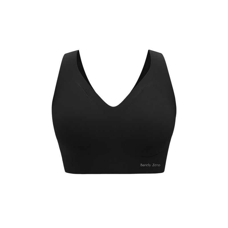 Flat lay of black anchored cup bra.