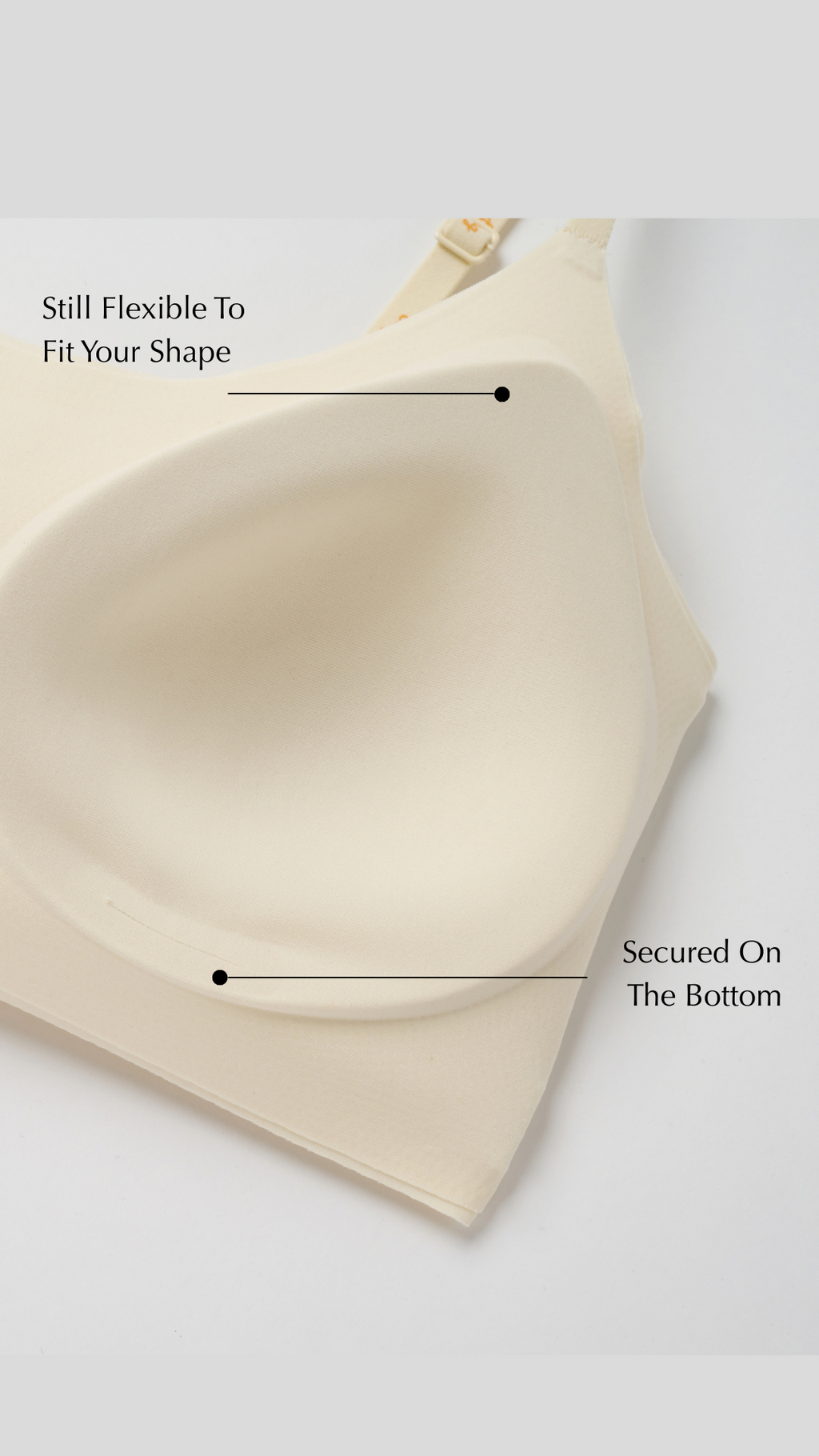 Beige fabric with text indicating flexibility and secure attachment on a light gray background. Eggwhite color.