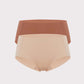 Flat lay images of tan and rust-colored underwear briefs