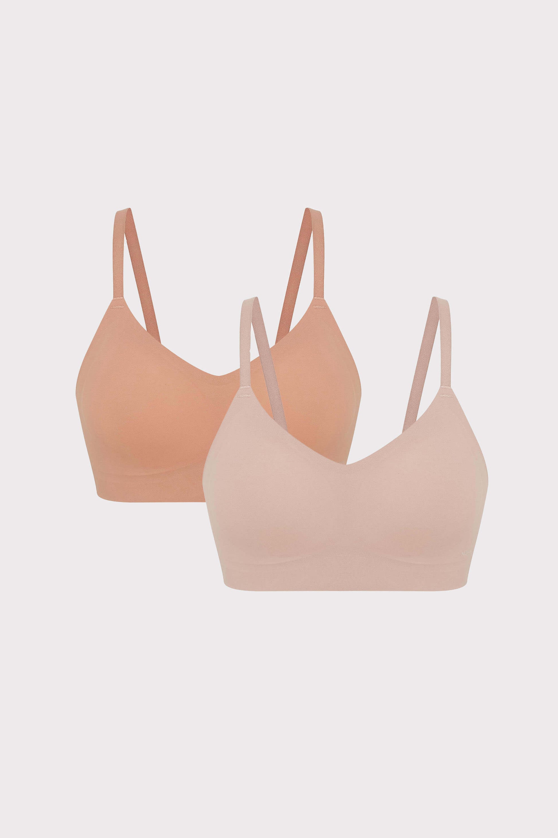 two bras, one in tan and one in beige