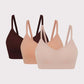 three bras in brown tan and beige
