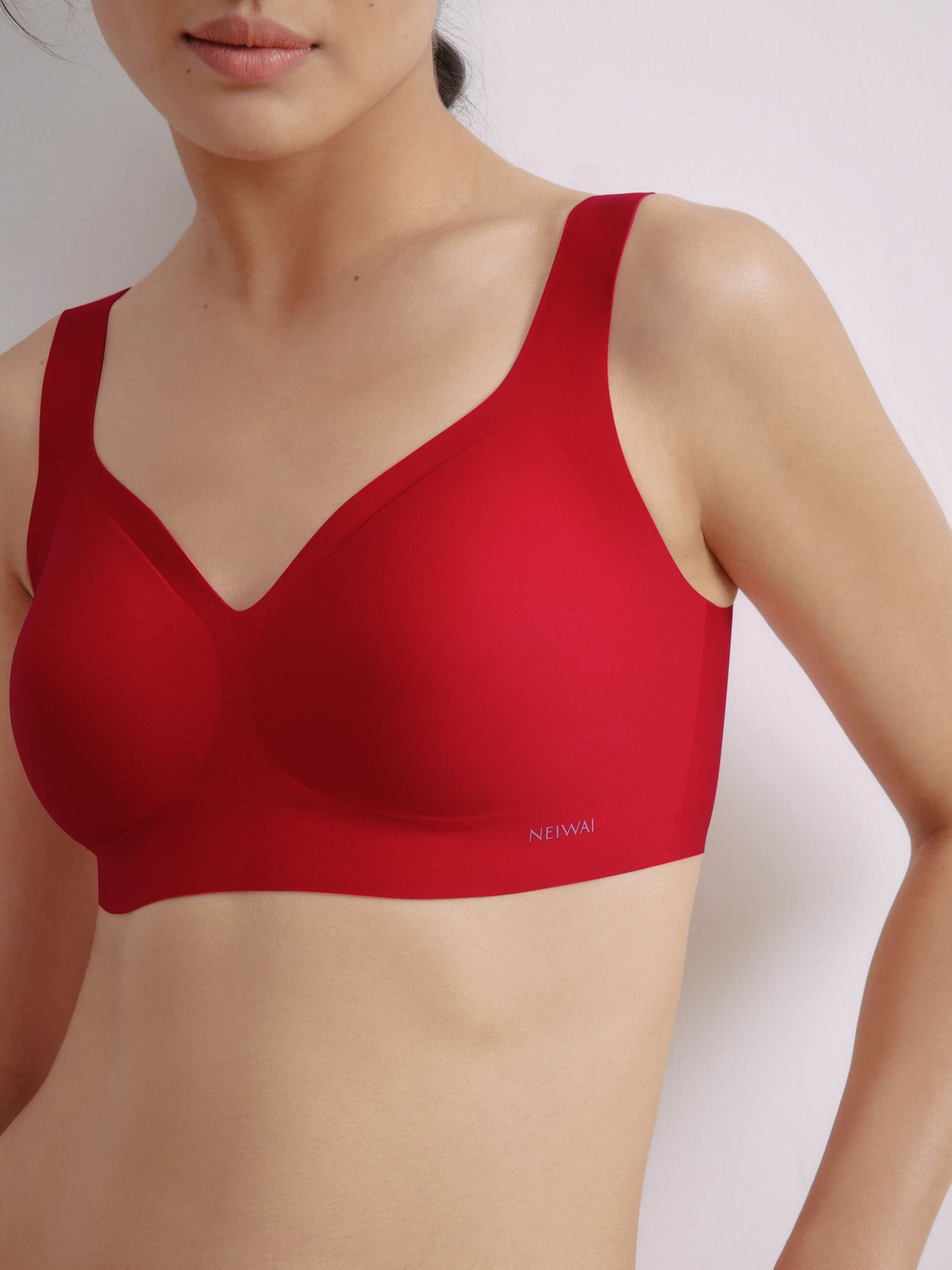 Woman wearing red bra