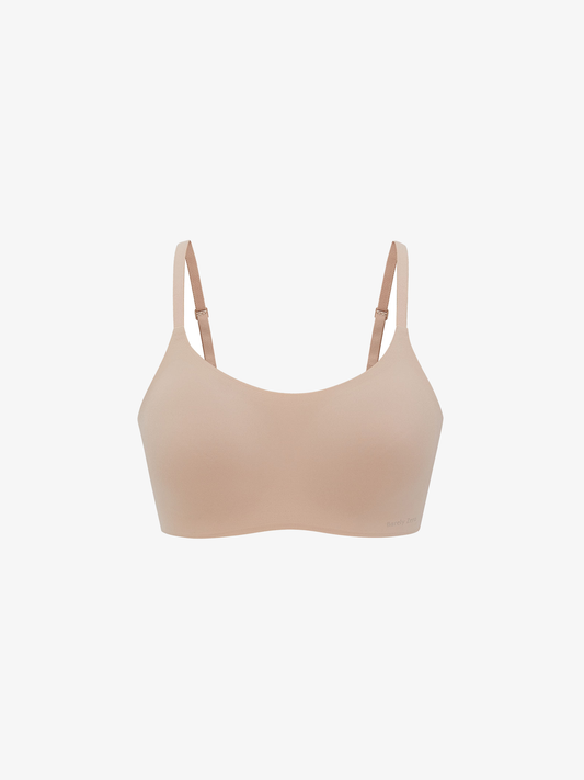 flat lay of nude bra