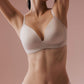 Front view of model wearing matching light mauve bra and brief 