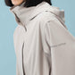 Detail view of gray hooded coat