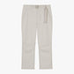 Flat lay of light gray woven fleece pants