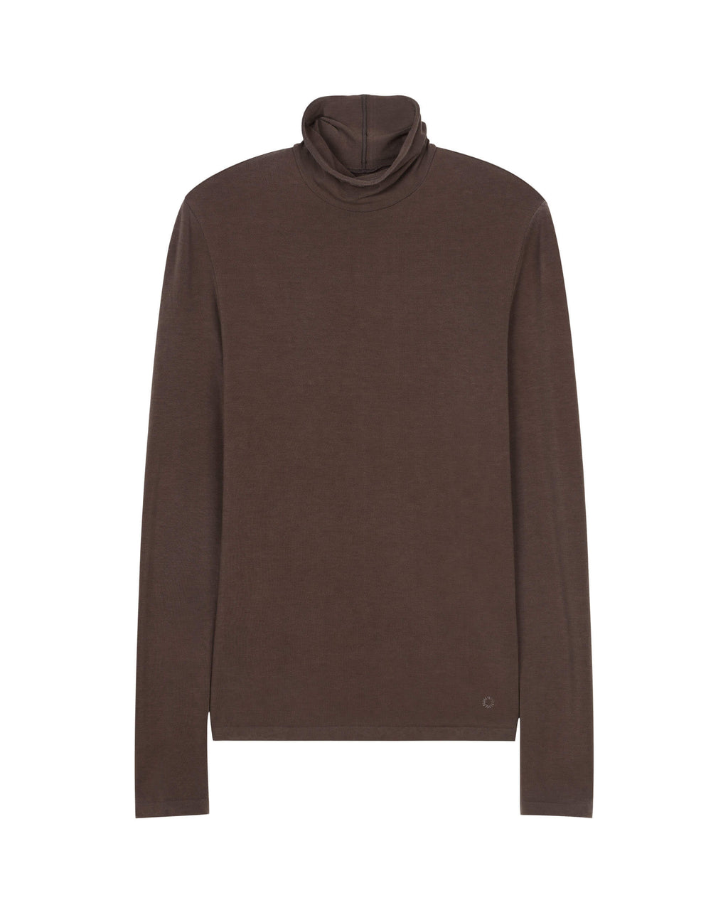 Flat lay of brown wool seamless turtleneck top