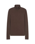 Flat lay of brown wool seamless turtleneck top