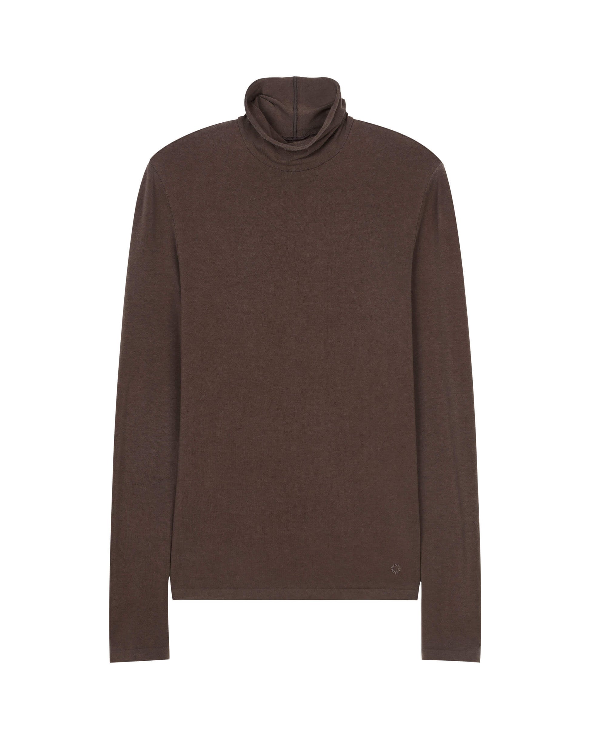 Flat lay of brown wool seamless turtleneck top