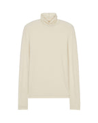 Flat lay of white wool seamless turtleneck top