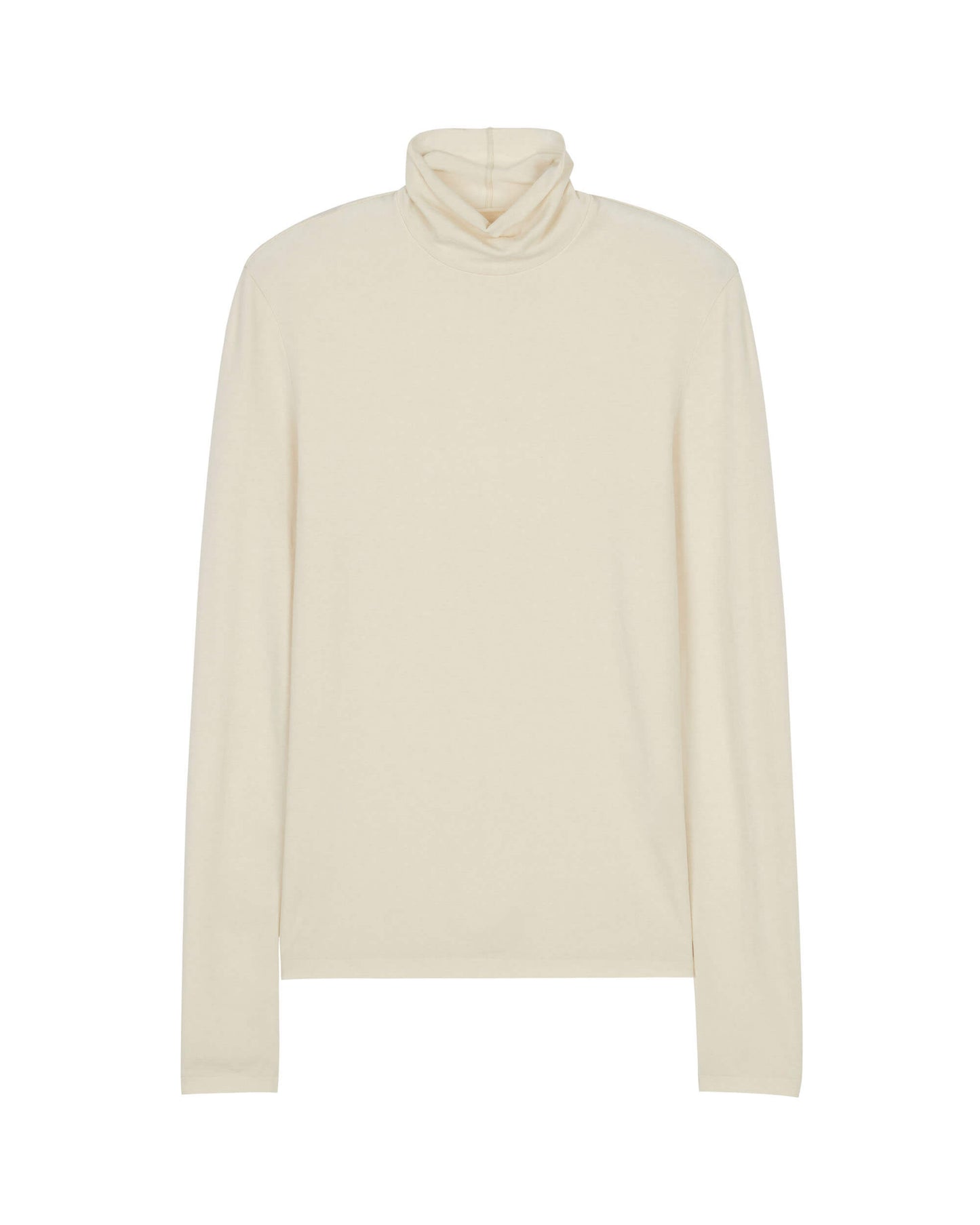 Flat lay of white wool seamless turtleneck top