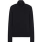 Flat lay of black wool seamless turtleneck top