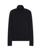 Flat lay of black wool seamless turtleneck top