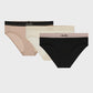 three briefs with pink, cream and black