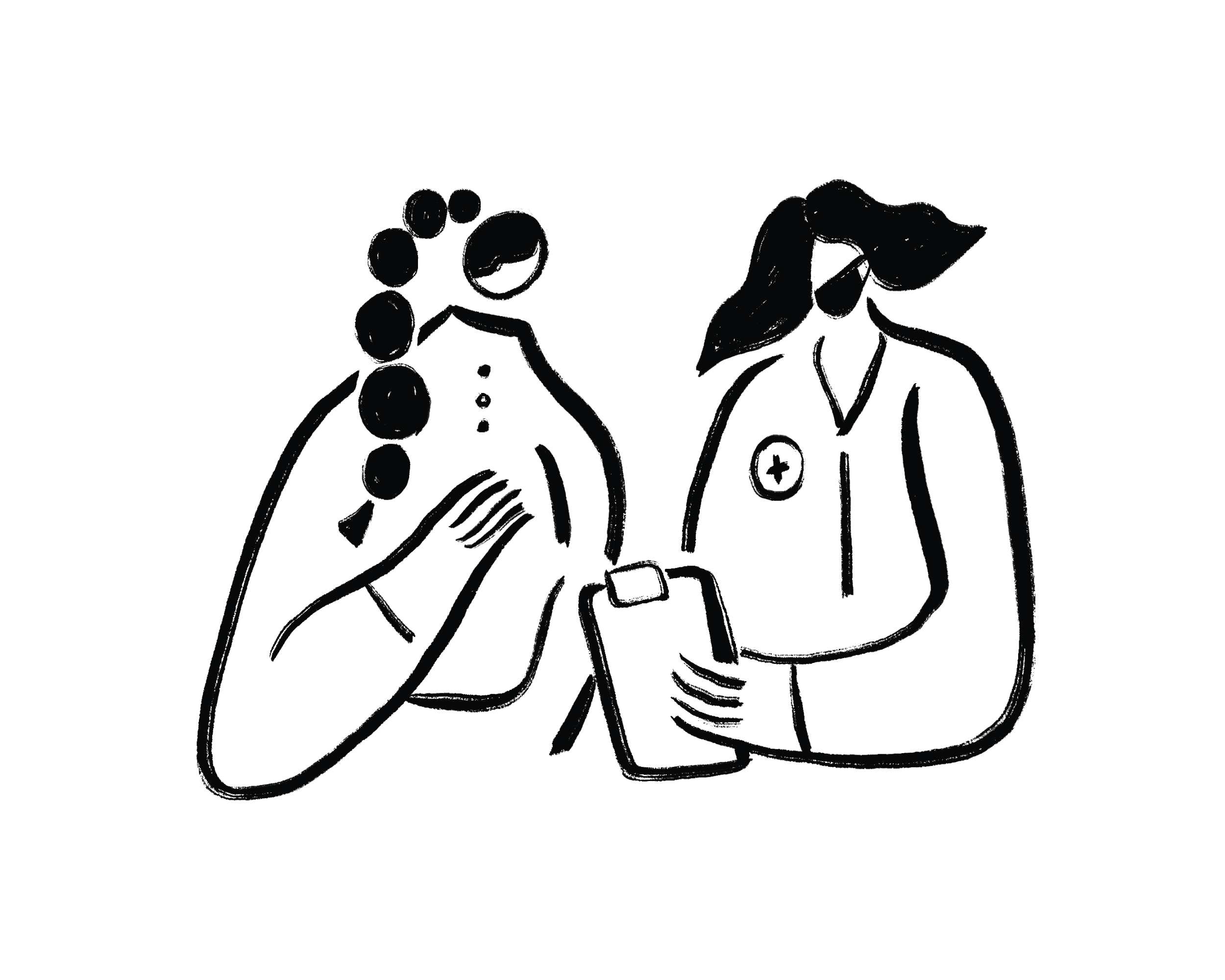 Illustration in abstract style of a woman talking to her doctor