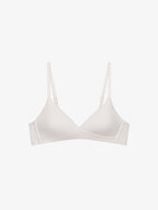 Flat lay of white bra.