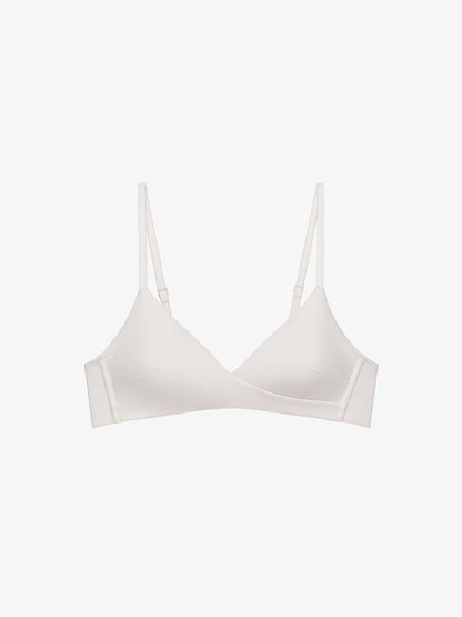 Flat lay of white bra.