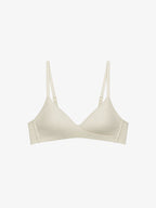 Flat lay of beige bra. Sticky Rice color.