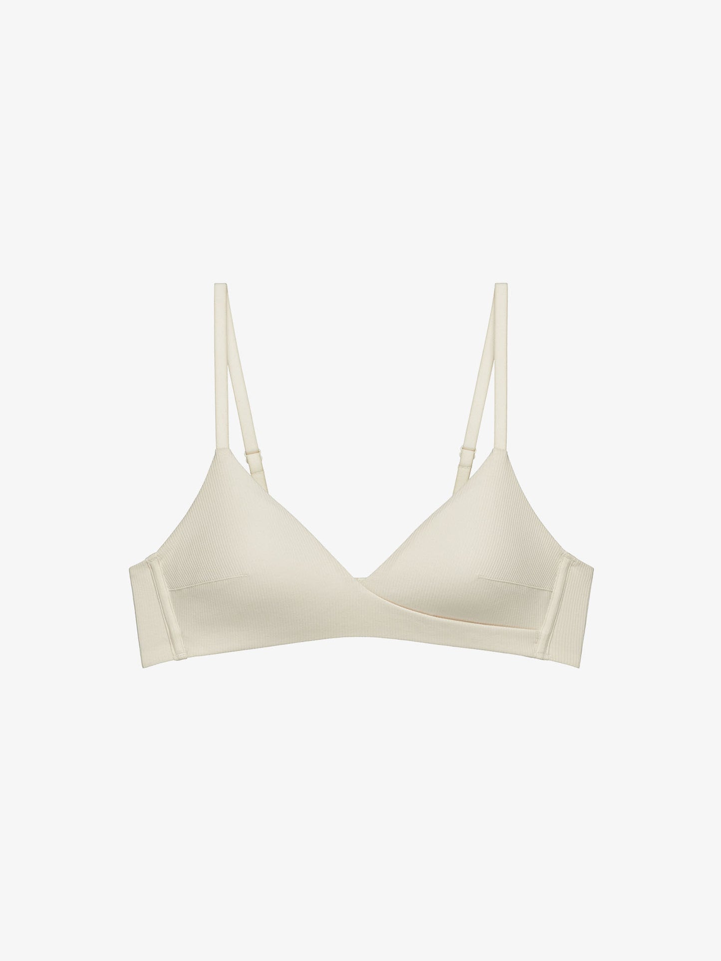 Flat lay of beige bra.