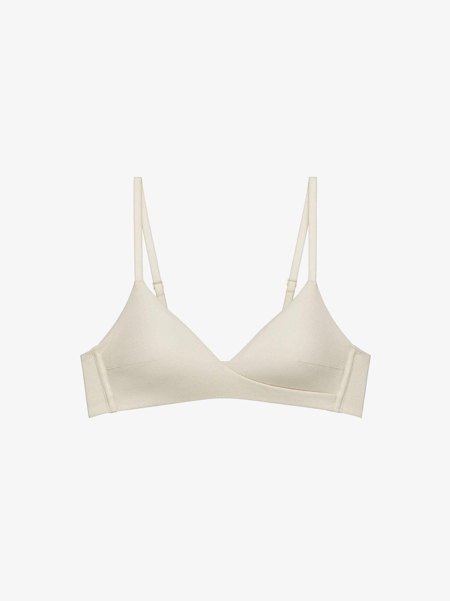 Flat lay of beige bra.