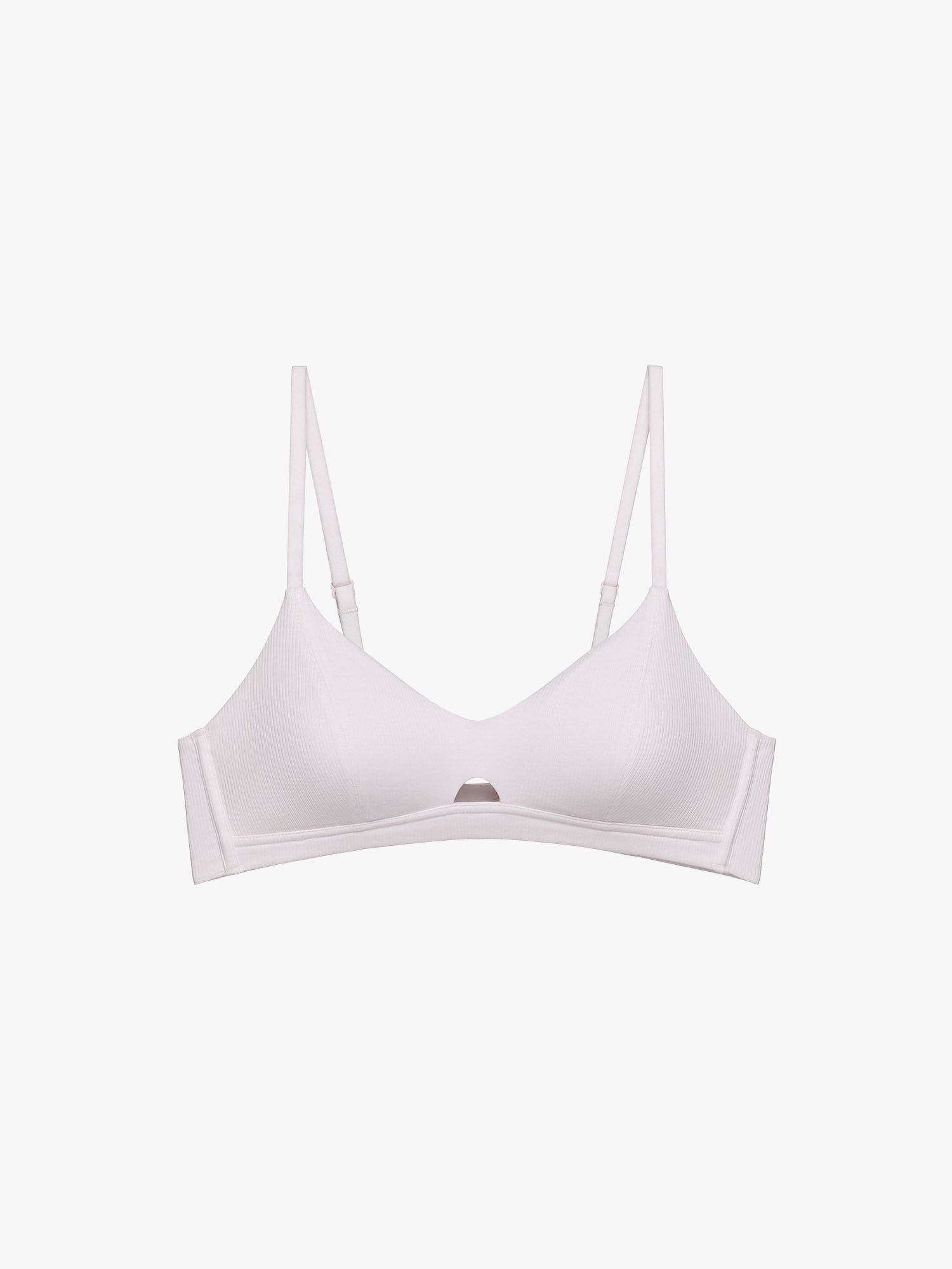 Flat lay of light pink bra