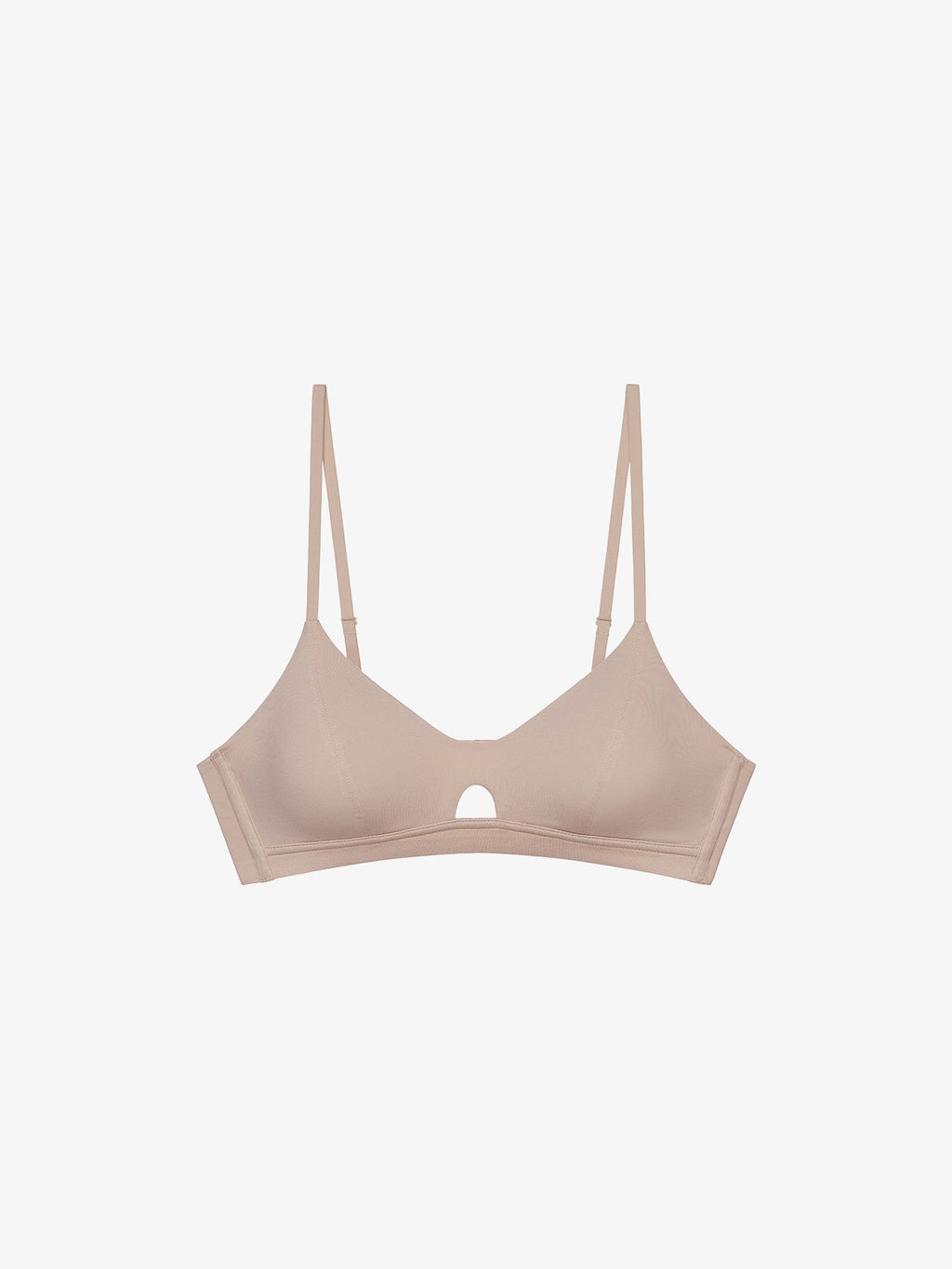 Flat lay of nude bra with keyhole detailing
