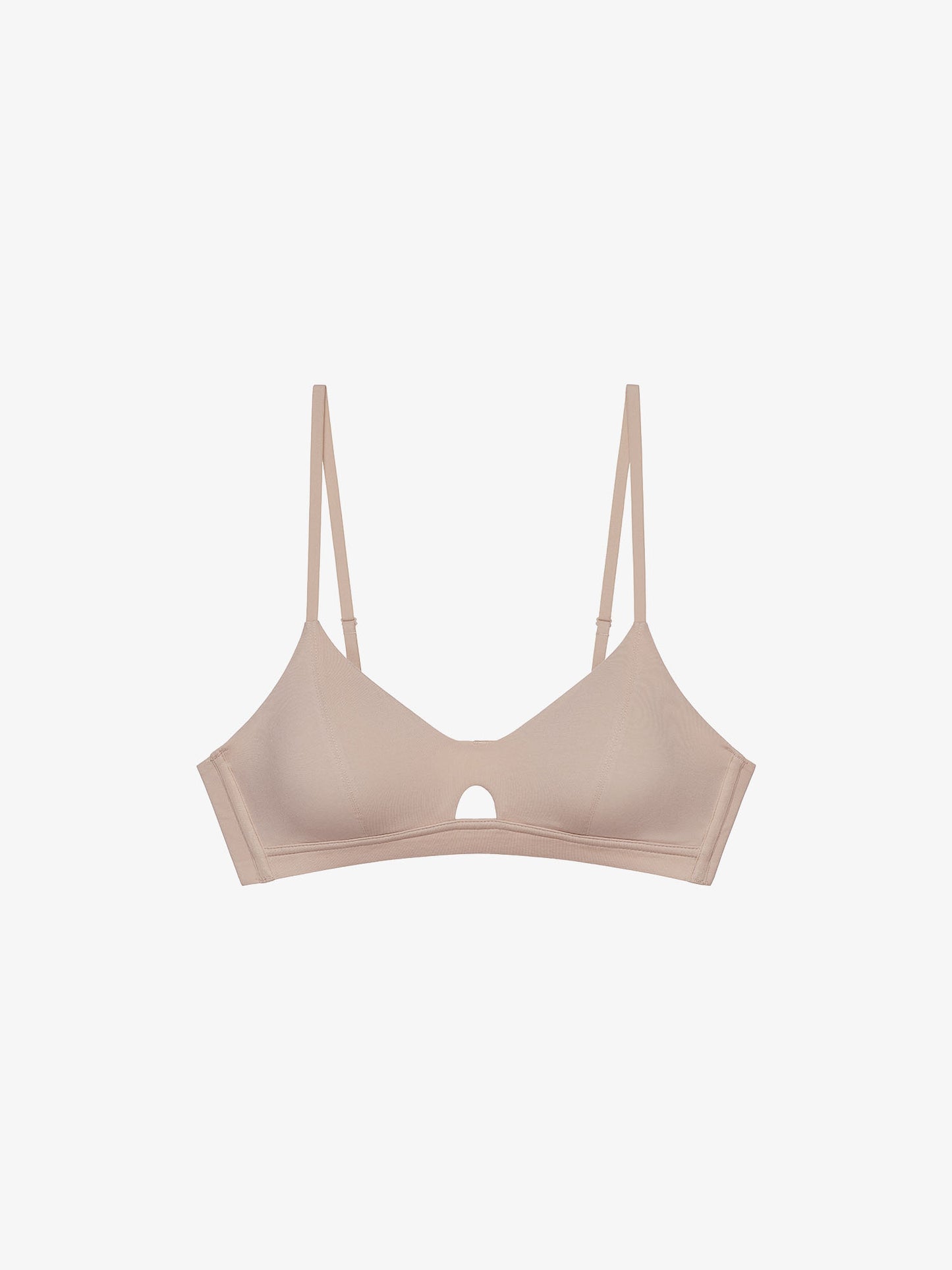 Flat lay of nude bra with keyhole detailing