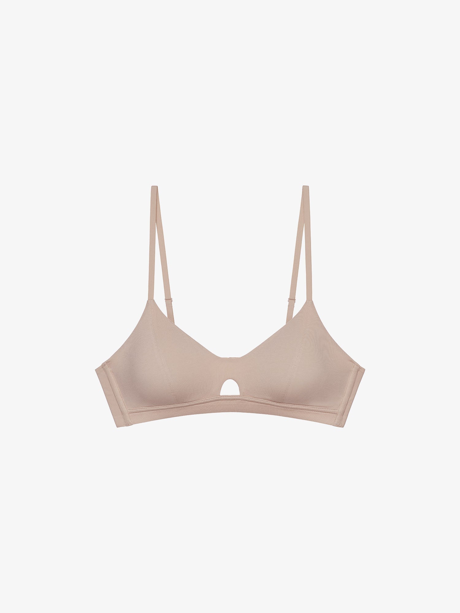 Flat lay of nude bra with keyhole detailing