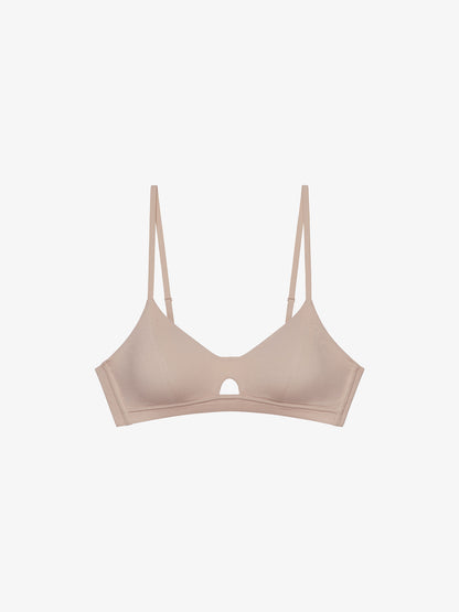 Flat lay of nude bra with keyhole detailing