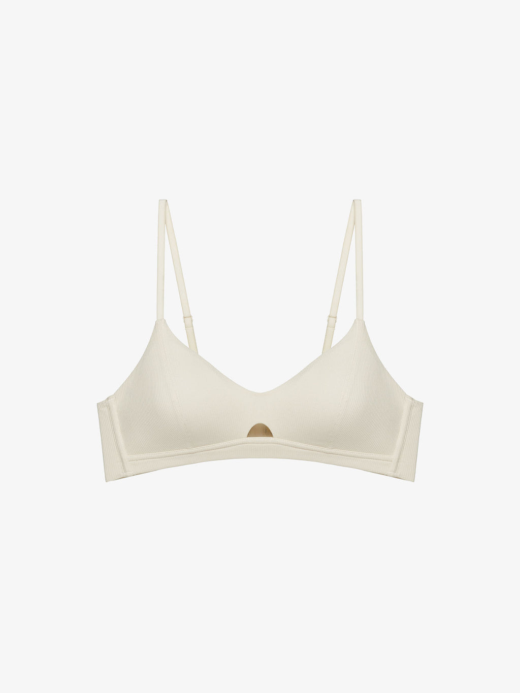 Flat lay of light beige bra. Sticky Rice color. 