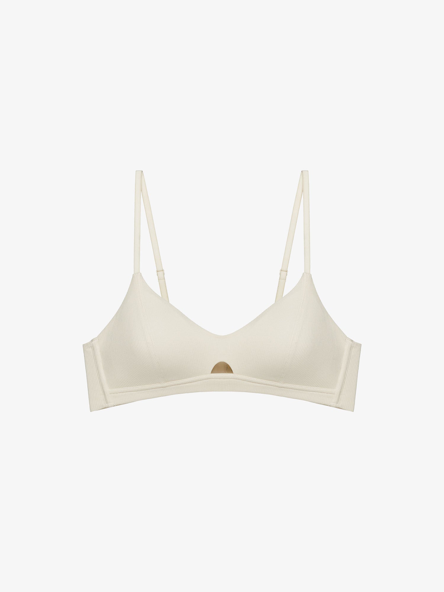 Flat lay of light beige bra