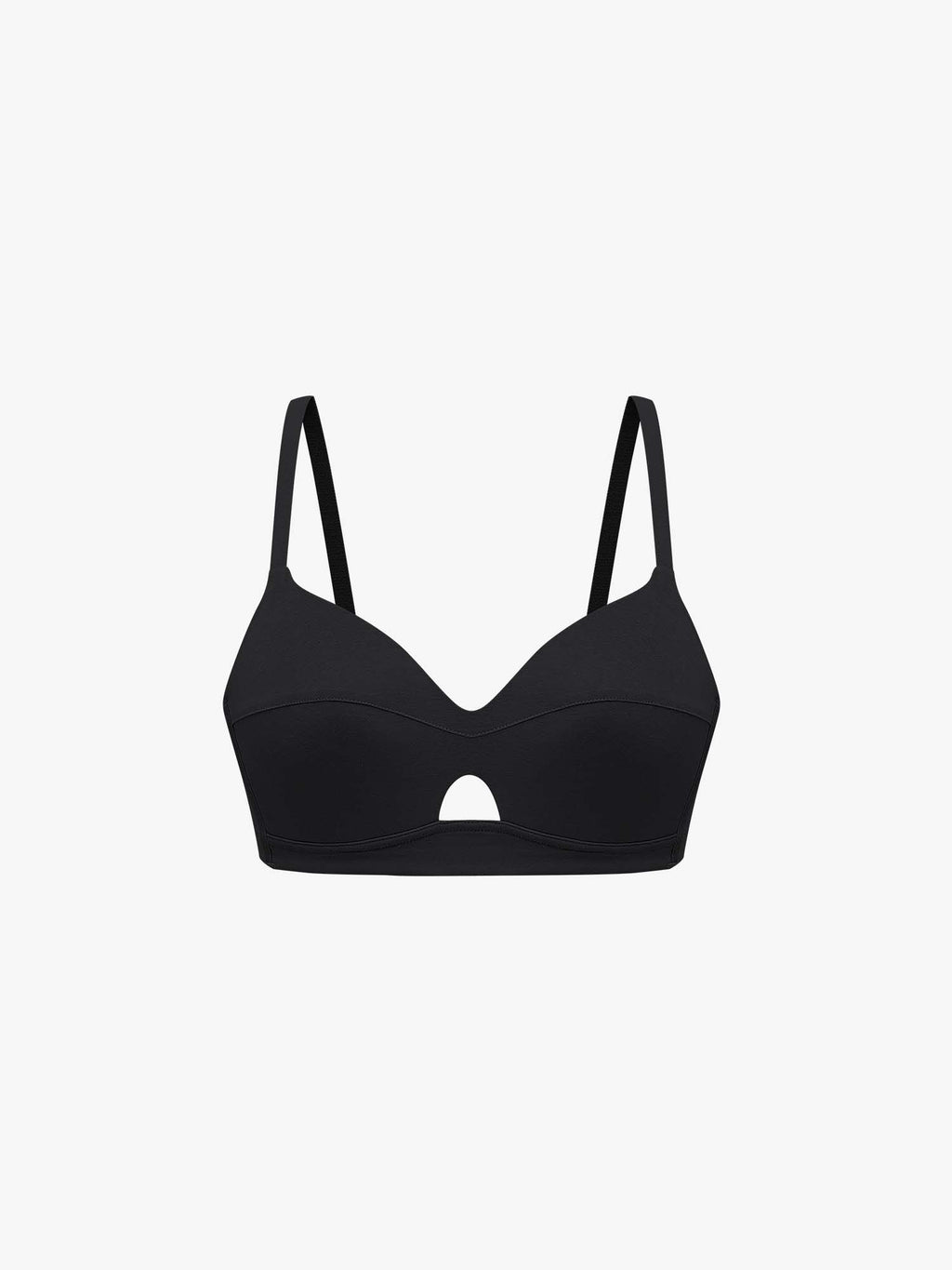 Black bra on a light gray background. Black