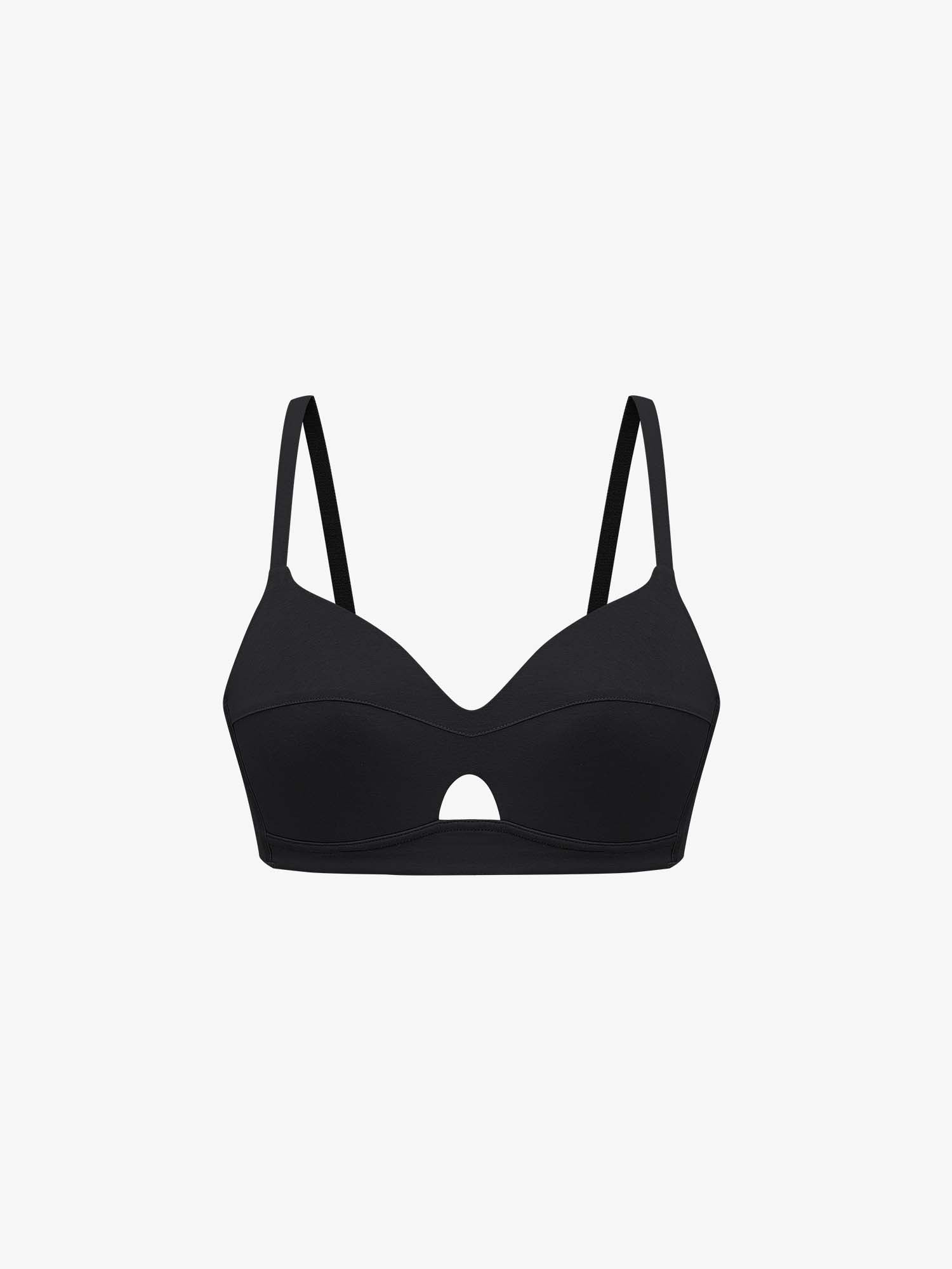 Black bra on a light gray background. Black