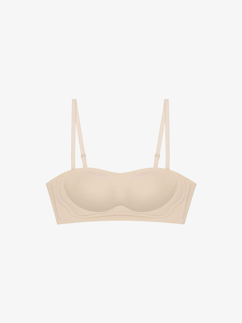 Flat lay of nude bandeau bra. Treacly Almond color. 
