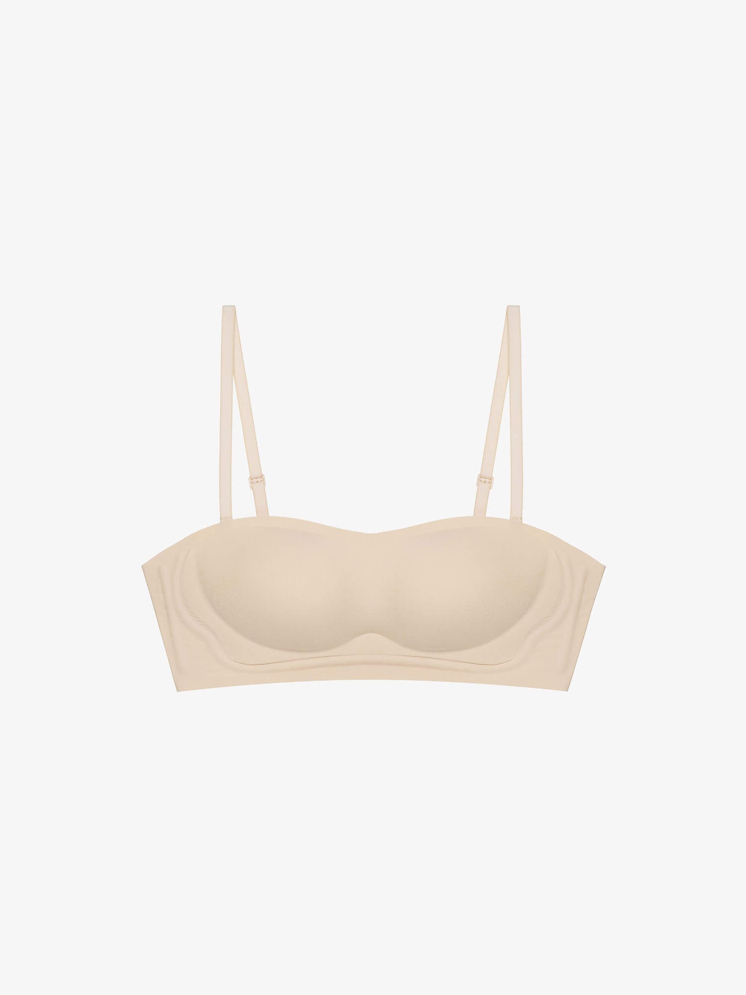 Flat lay of nude bandeau bra. Treacly Almond color. 