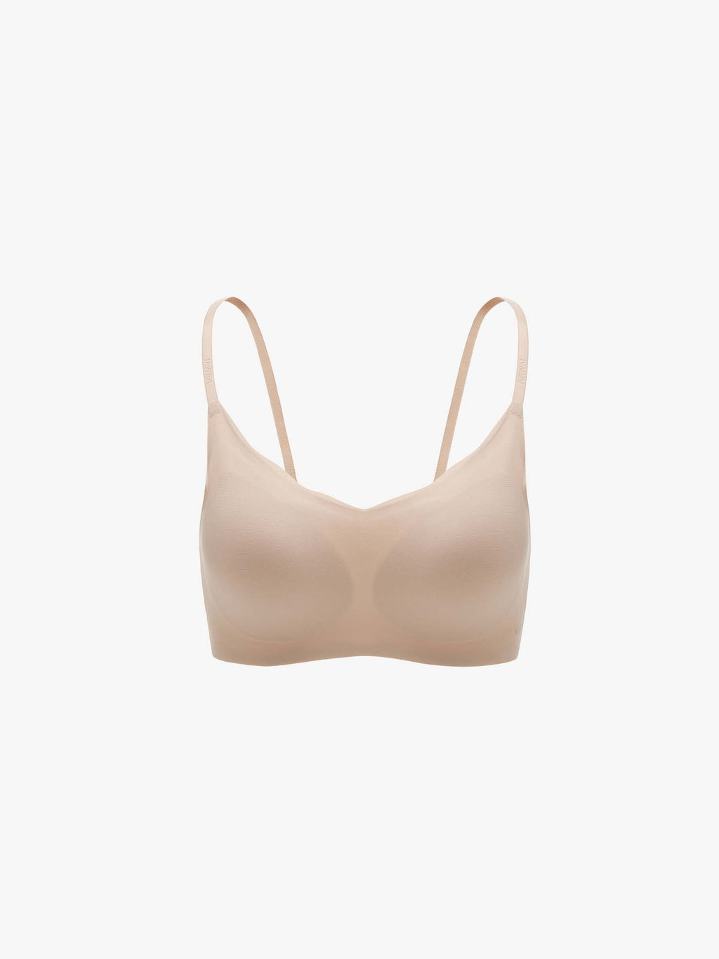 Flat lay of beige bra