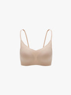 Flat lay of beige bra