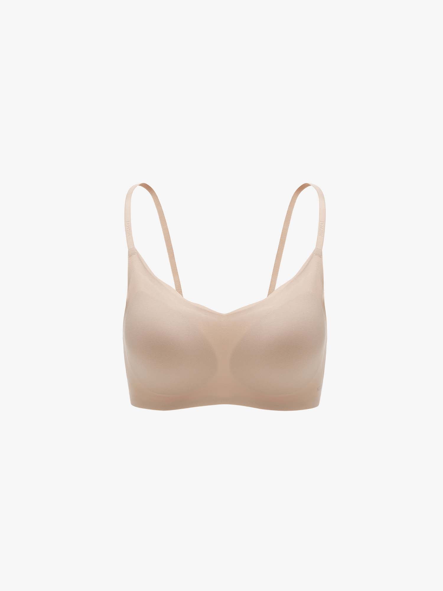 Flat lay of beige bra