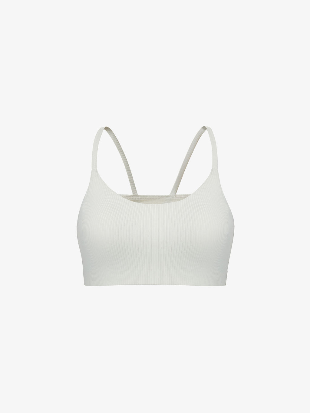 Flat lay of white sports bra 