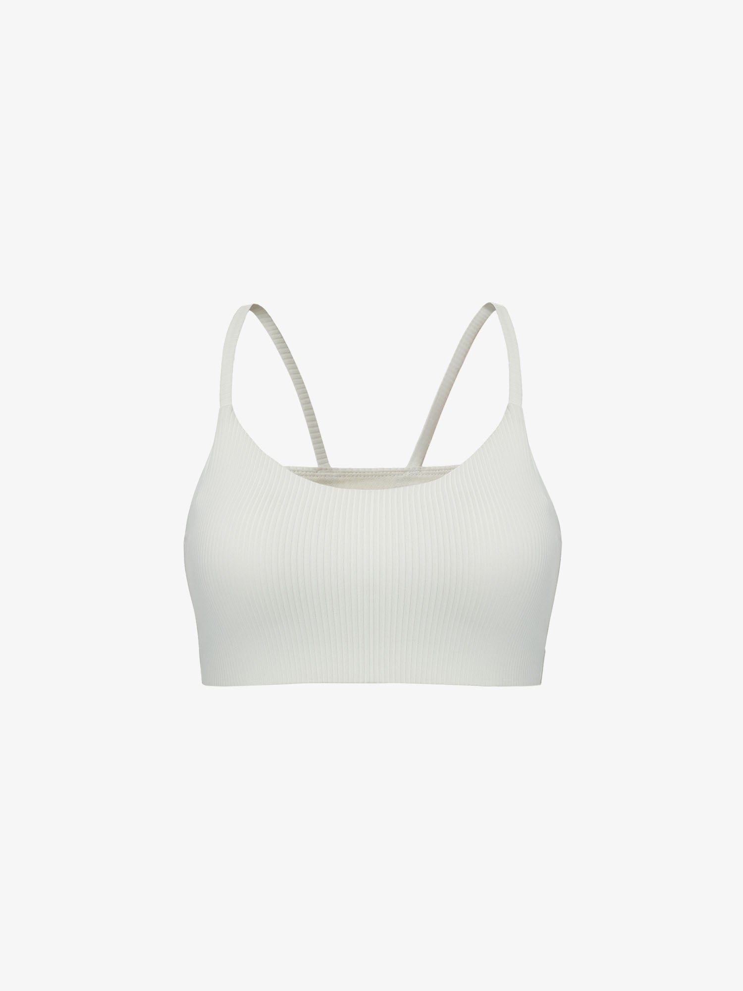 Flat lay of white sports bra 