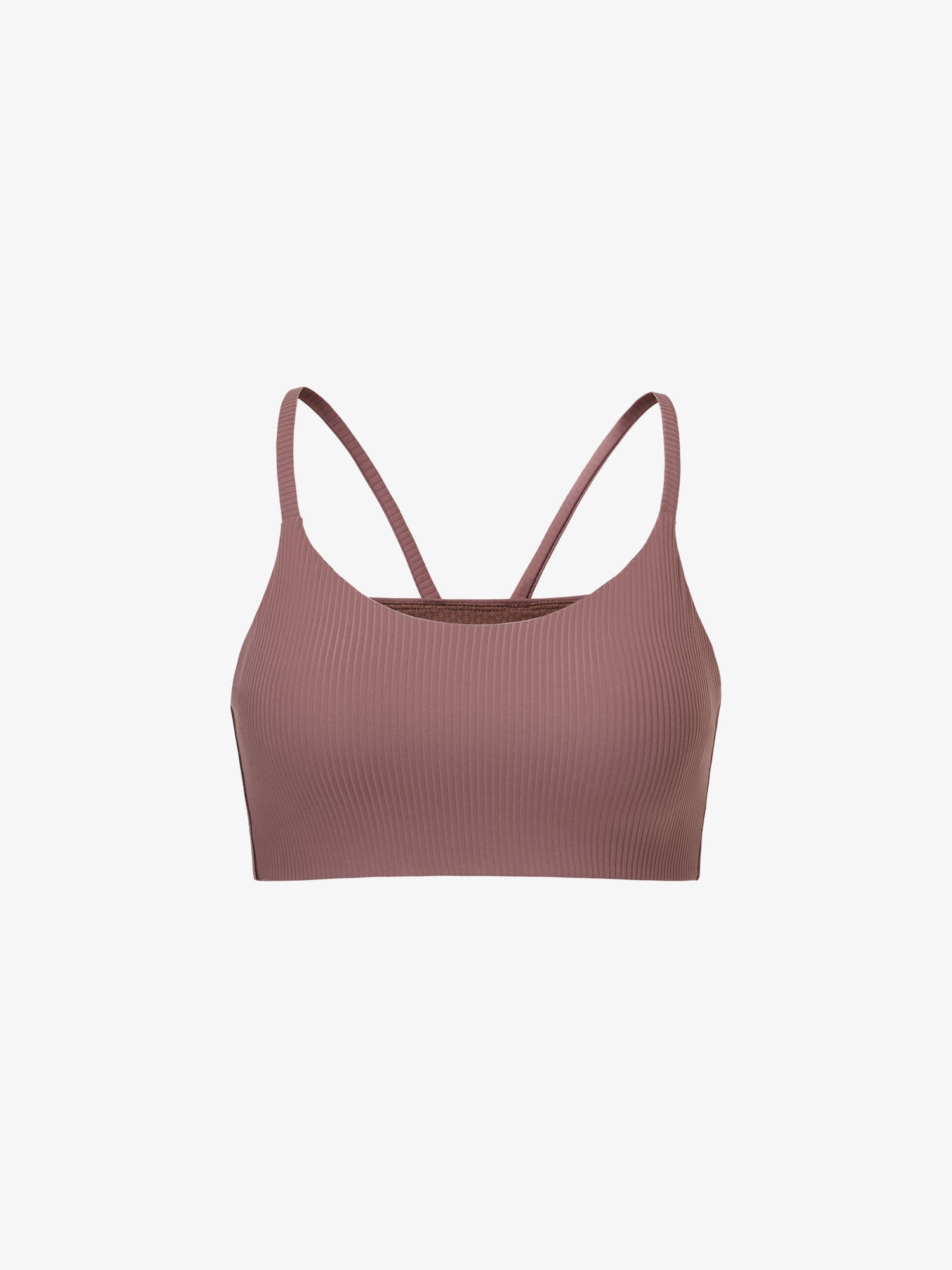 Flat lay of mauve sports bra 
