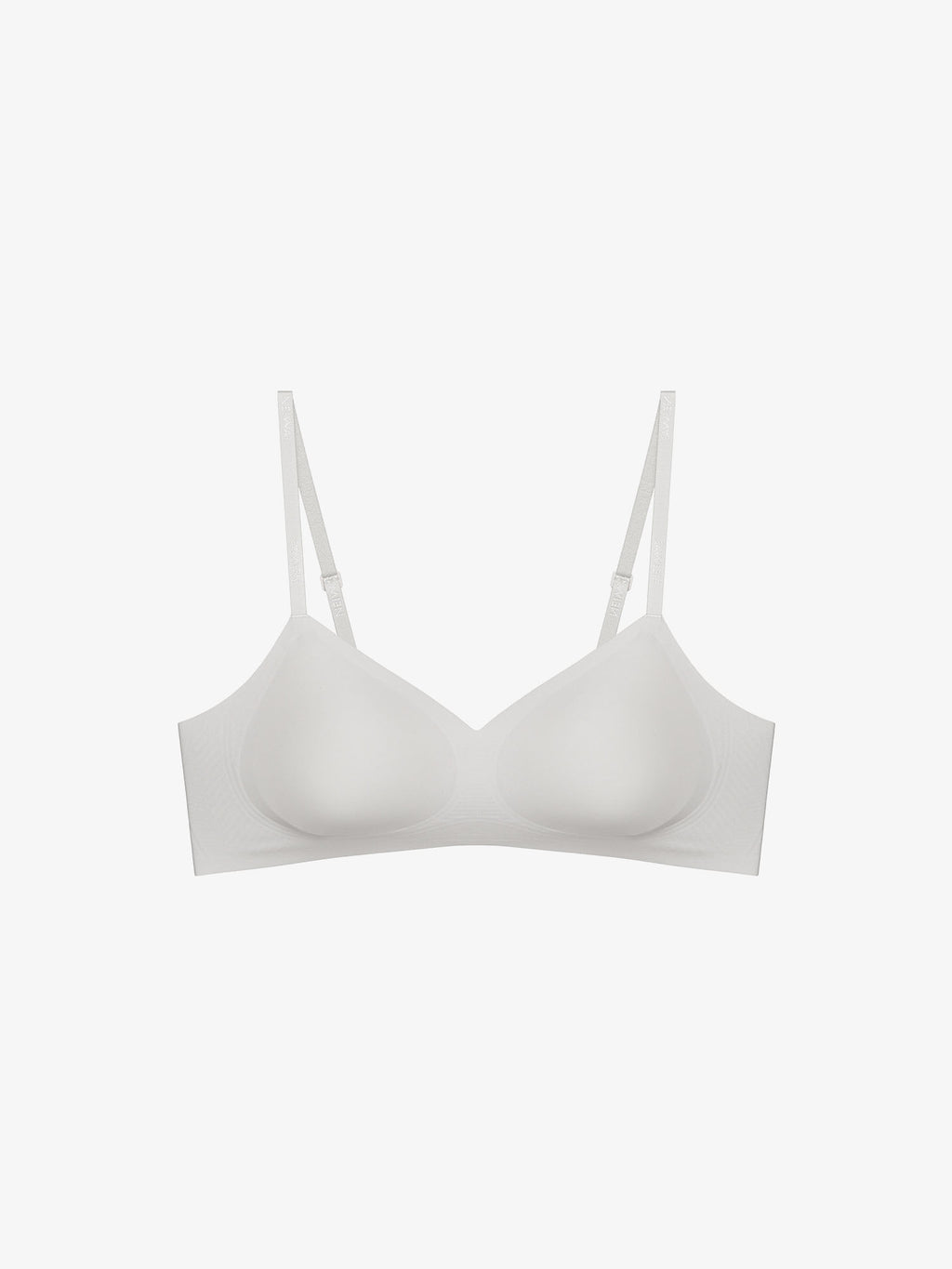 Flat lay of light gray bra. Lilac Ash color. 