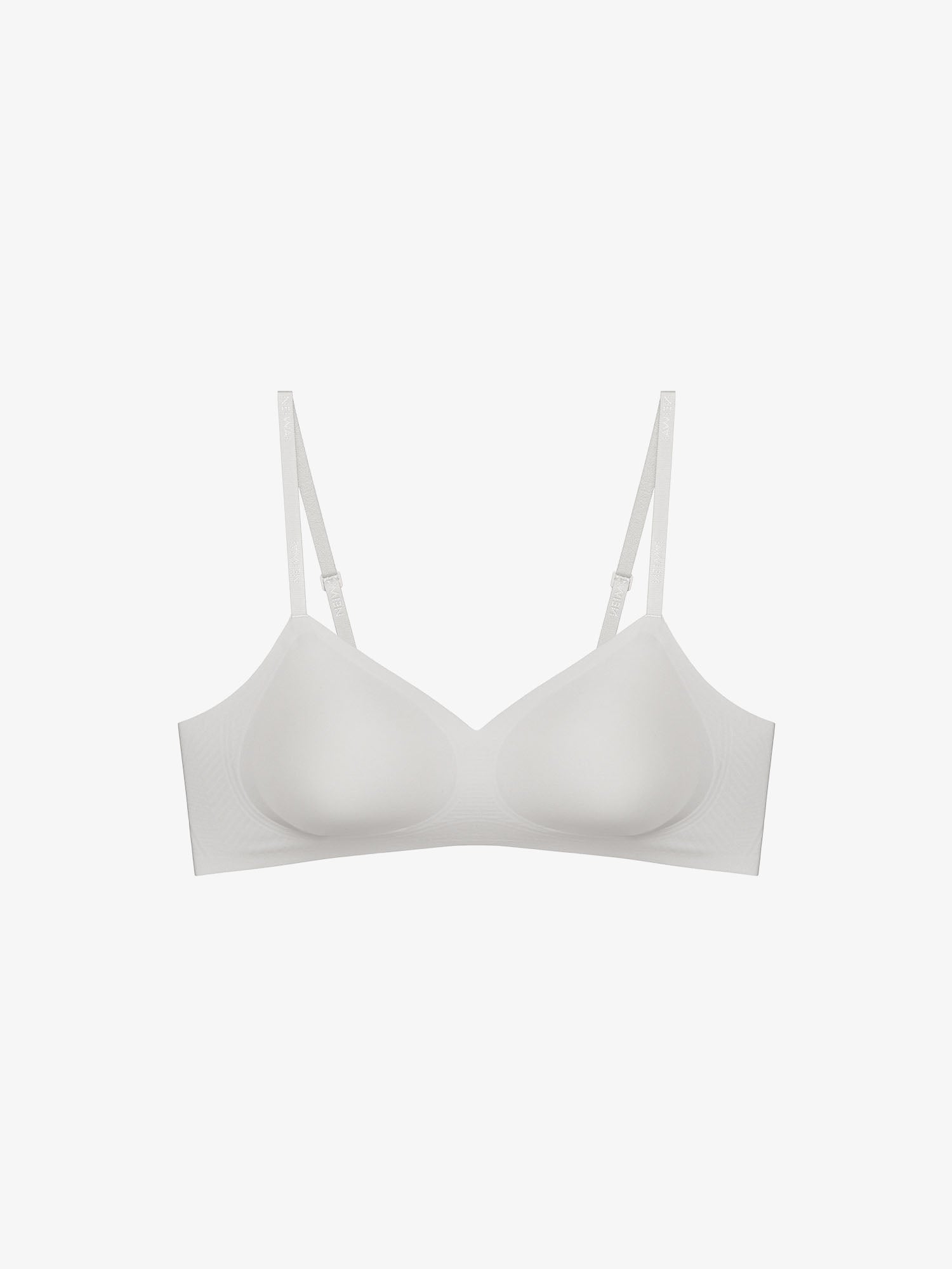 Flat lay of light gray bra. Lilac Ash color. 