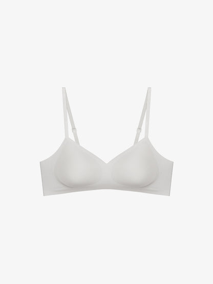 Flat lay of light gray bra