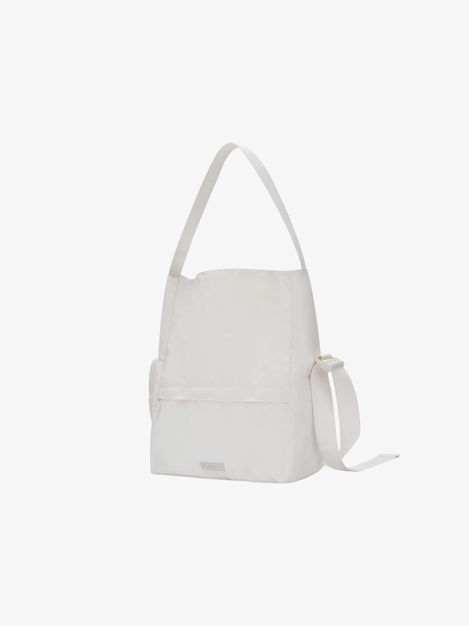 Side view of white crossbody bag