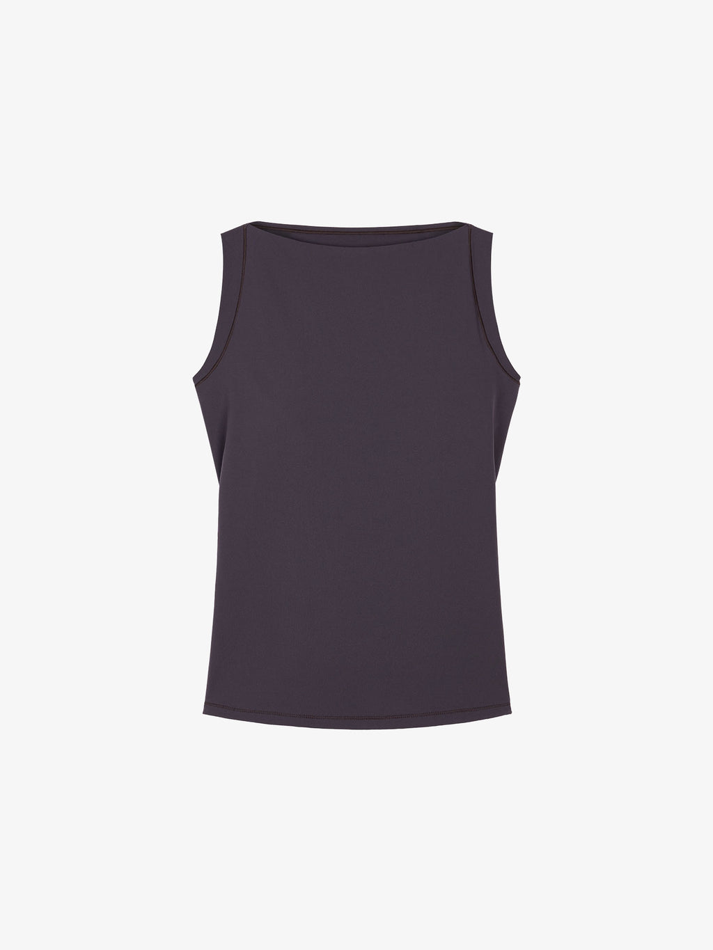 Black tank top flatlay on a white background.