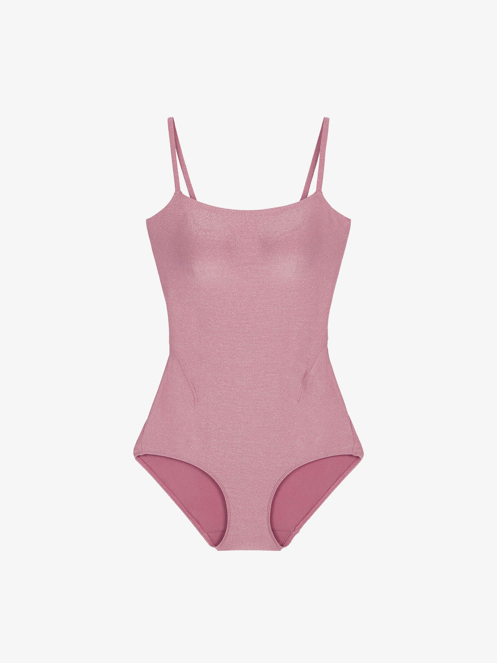 Flat lay of pink one piece swimsuit