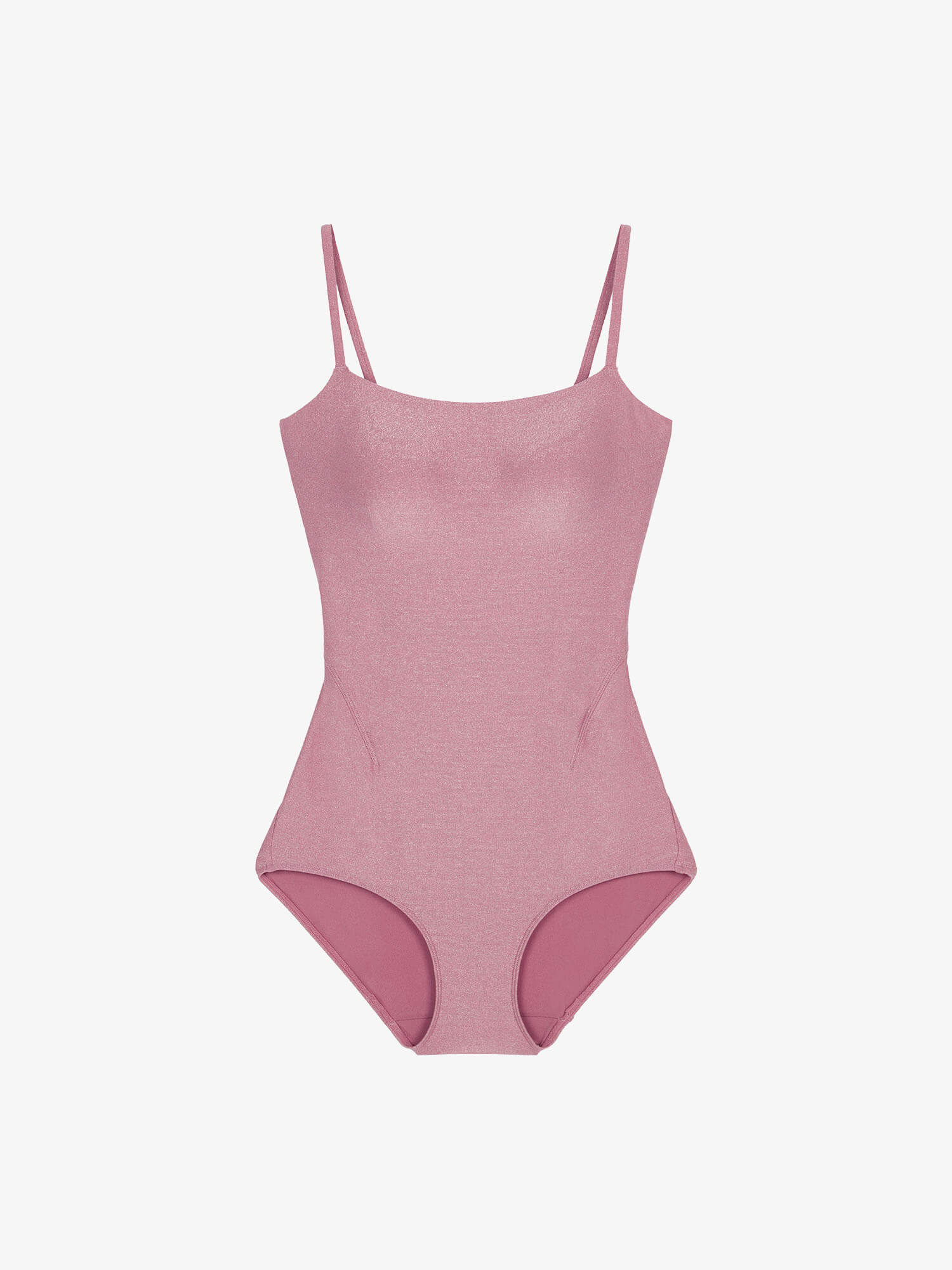 Flat lay of pink one piece swimsuit